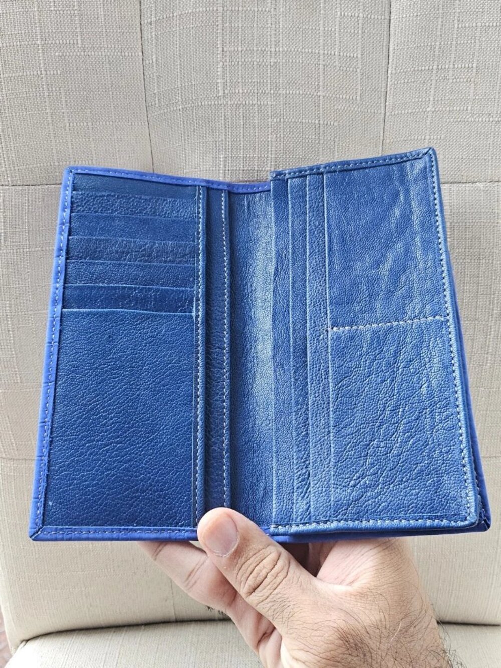 Long Wallet Cardholder Blue Genuine Leather Billfold Clutch Purse Handma - Picture 4 of 12
